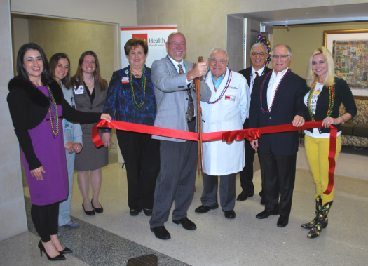 (Left to right) Elizabeth Rogers Alvarado, Galveston Chamber; Emily Blomberg, associate vice president, UTMB Health System Operations; Deborah McGrew, vice president and UTMB chief operating officer; Donna Sollenberger, executive vice president and CEO of UTMB Health System; Dr. Alexander Indrikovs, blood bank director; Dr. Michael Laposata, chairman of the Department of Pathology; Armin Cantini, Galveston Chamber; Gina Spagnola, Galveston Chamber president