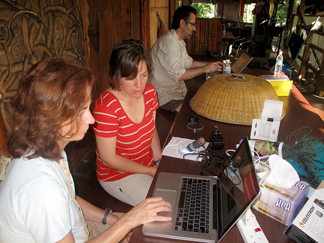 sm_Kathy, Katie & Nikos sorting mosquitoes in longhouse in Borneo