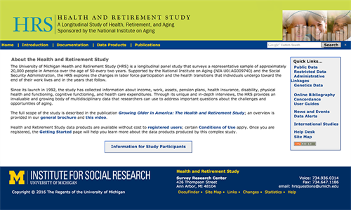 Health and Retirement Study website