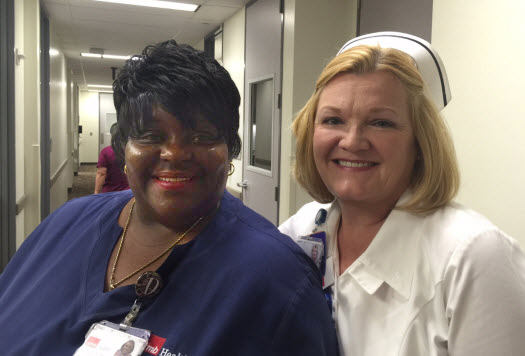 Ann O'Connell with Joyce Dennis, a nurse at the PCP in Galveston