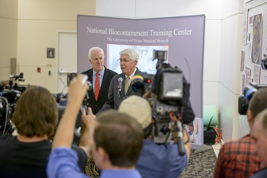 U.S. Senator Cornyn (left)  with James LeDuc, director of the Galveston National Lab