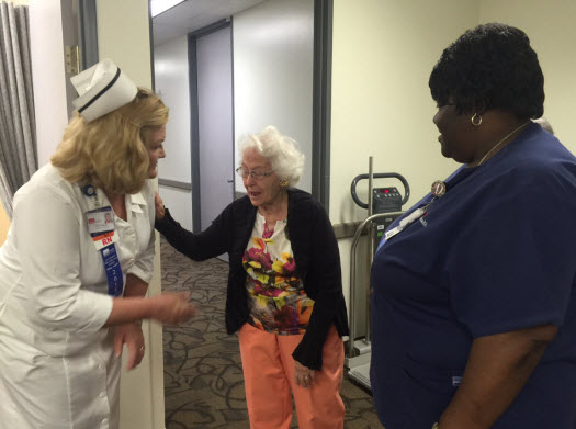 Ann O'Connell talks with patient while shadowing Joyce Dennis, a nurse at the PCP in Galveston