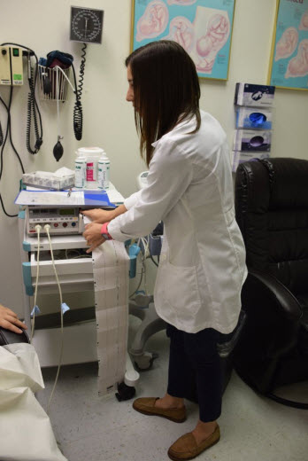 Emanuel uses a fetal monitor for an NST, or non-stress test, to monitor a baby's heart rate