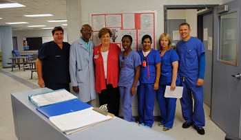 Taylor, second from left with Health System CEO Donna Sollenberger in an inpatient unit