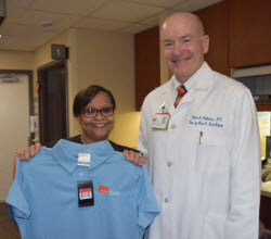 Sandra Fontenette, nurse and patient care facilitator in the ACE Unit, with Dr. Callender.