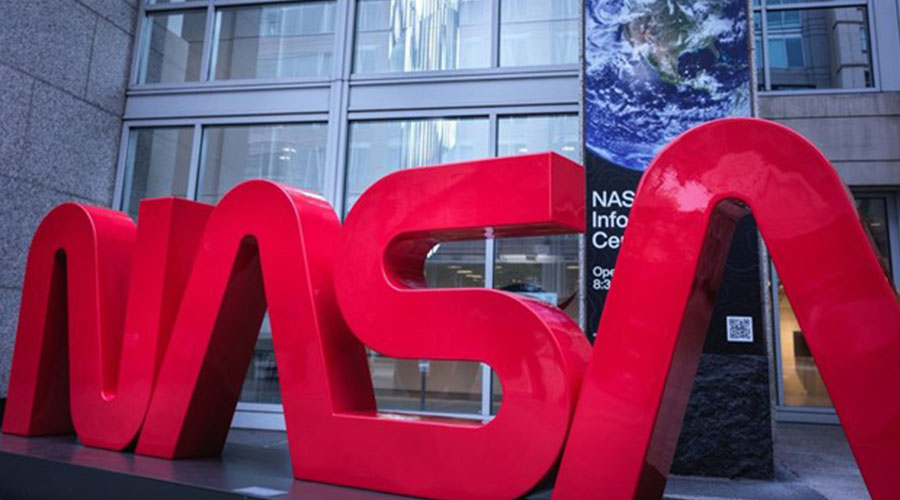Large, retro NASA sign at NASA Headquarters in Washington DC