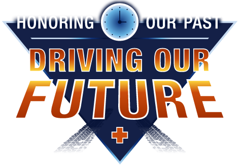 2026 Health System Week and Nurses Week Graphic with text that reads: Honoring our past, driving our future. Back to the future movie theme.