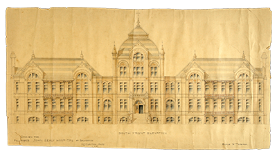 Architectural rendering of the proposed John Sealy Hospital in Galveston.