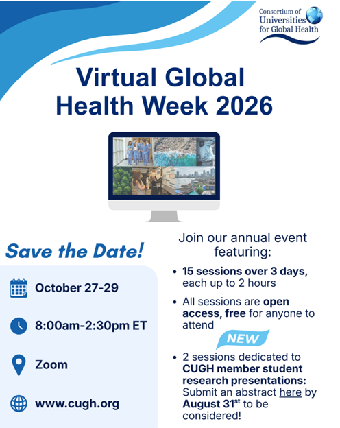 Flyer promoting virtual global health event