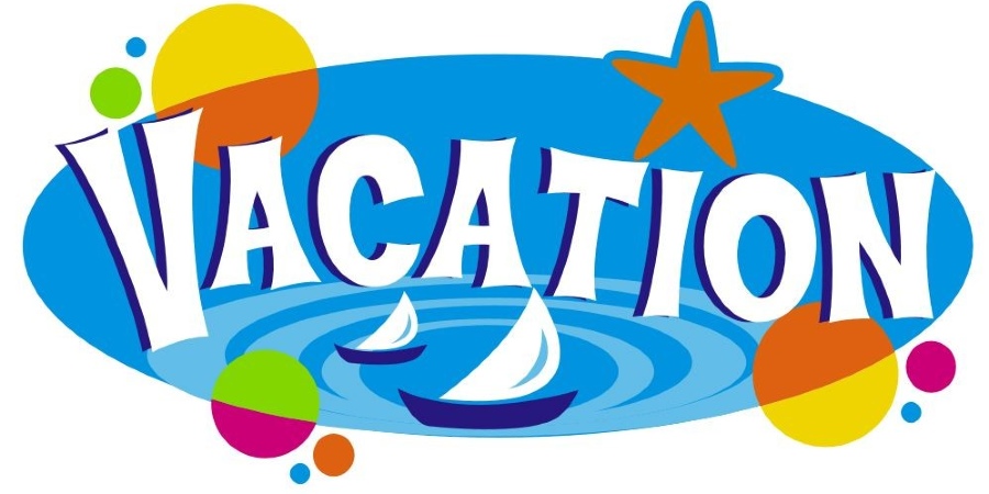 Colorful graphic that says vacation