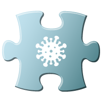 Teal puzzle piece with COVID icon