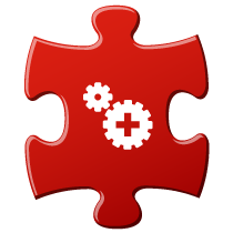Teal puzzle piece with cog wheels icon