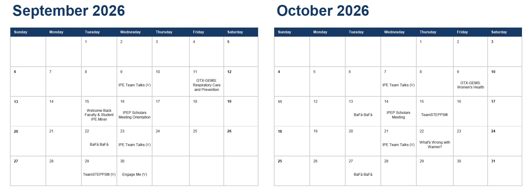 IPE September and October 2026