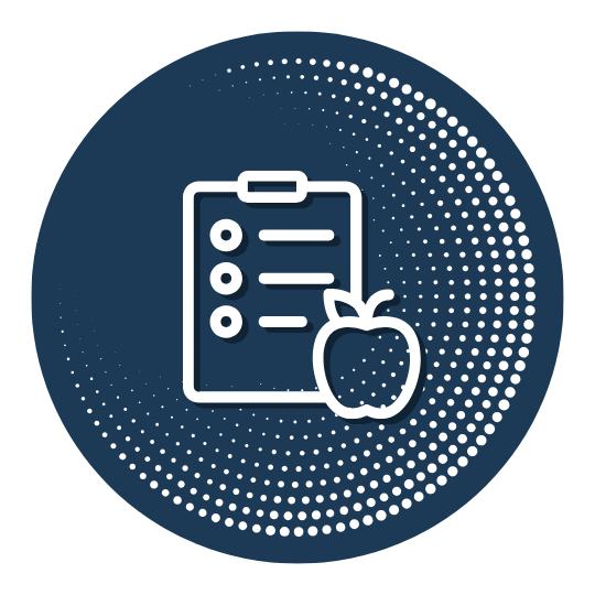 icon showing a clipboard and an apple