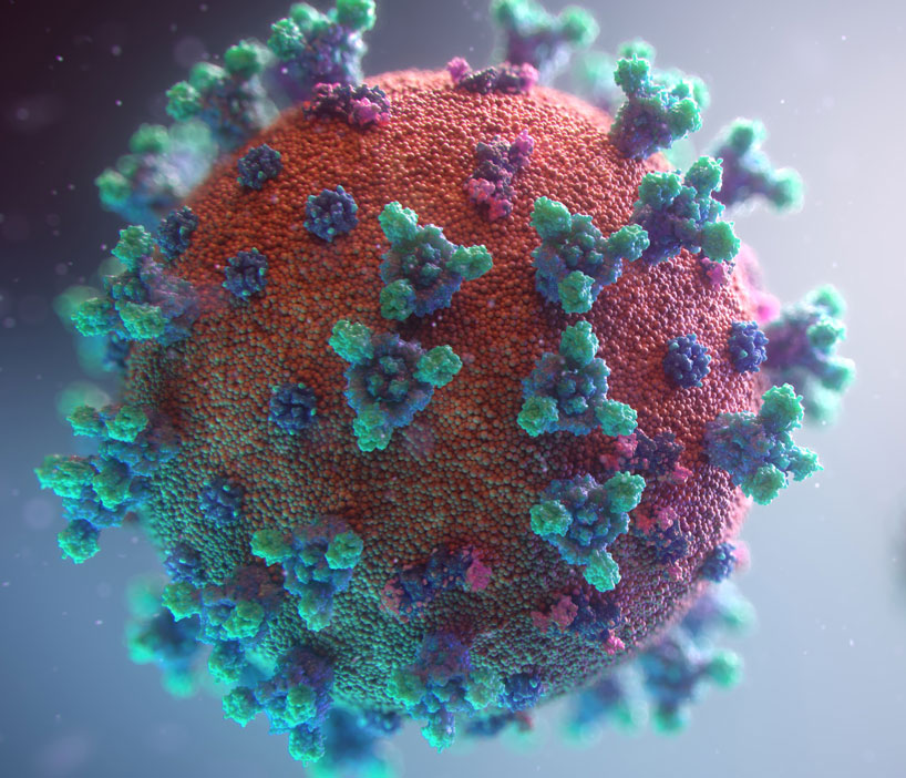 Close up image of a COVID-19 virus cell.