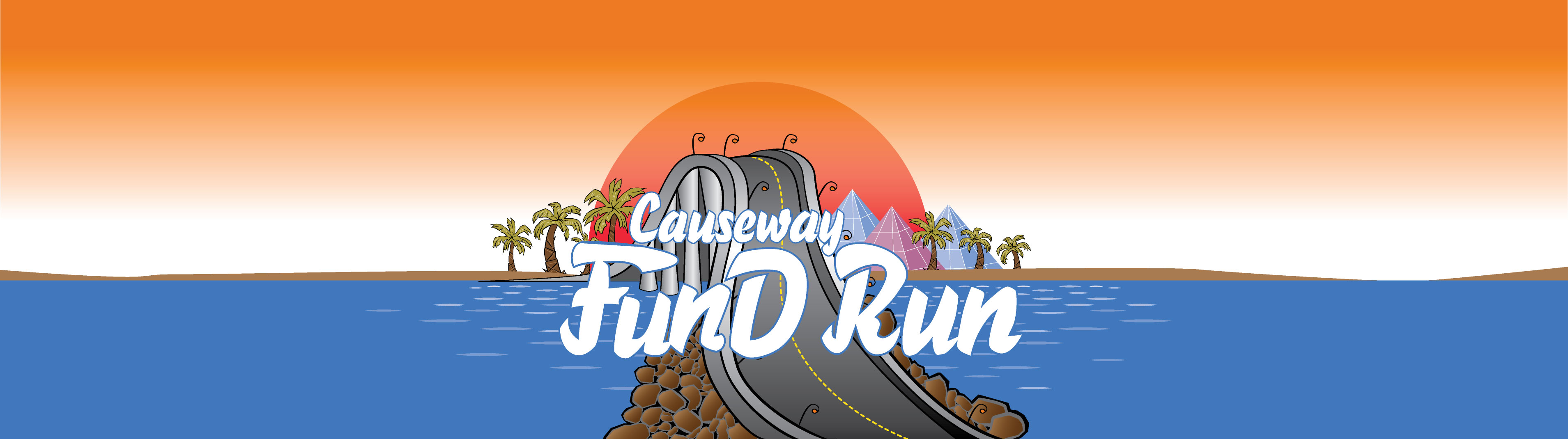 Causeway FunD Run title on top of the Galveston Causeway bridge graphic