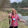 Sue fishing at Abundant Living 2020