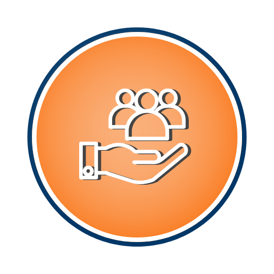 Hand holding people icon