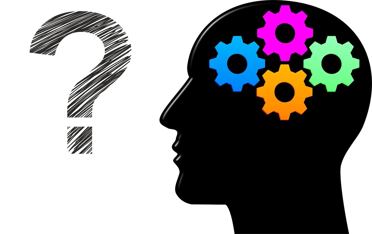 illustration of a person's brain with cogs and question mark