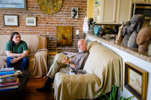 Ulli Budelmann an older man is interviewed by a medical student in his home