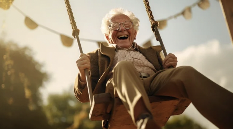 photo of older adult man on swing