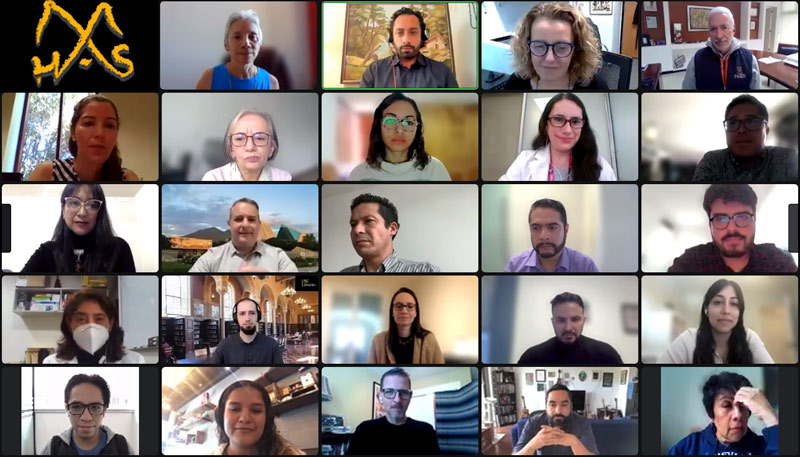 screenshot of gallery of online meeting participants and MHAS logo