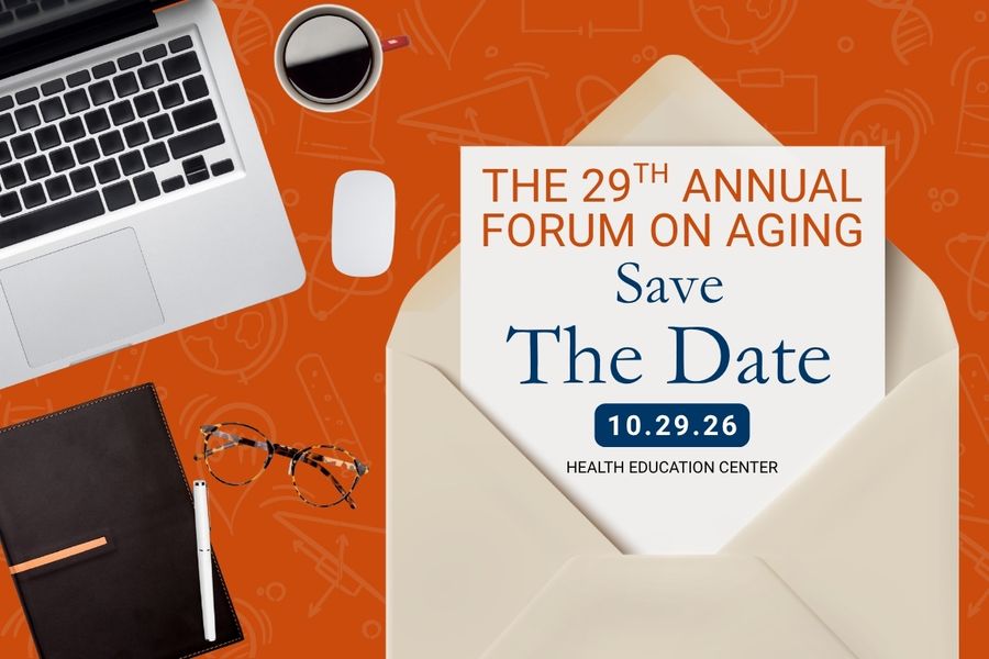 desktop with invitation, Save he Date 10.29.26, Health Education Center