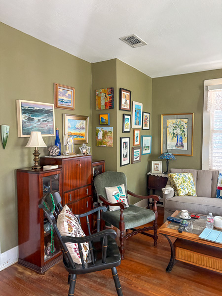 Interior view of Bets’ home with her artwork and furniture 