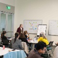 faculty and staff discussing research