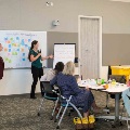 faculty and staff discussing research