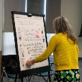Woman places note
