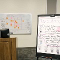 whiteboard and paper pad with notes
