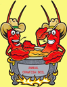 Cartoon crawfish in cooking pot