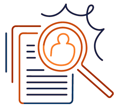 Research icon of magnifying glass over document