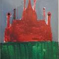 Kimberly - Age 12 - "My painting represents a story I wrote: a red castle is a sign of defeat and all the fallen as Nightingales took over the bright side."