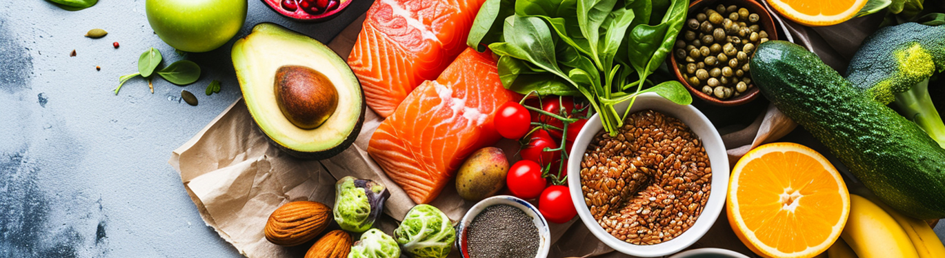 An arrangement of nutritious ingredients spread out on a table