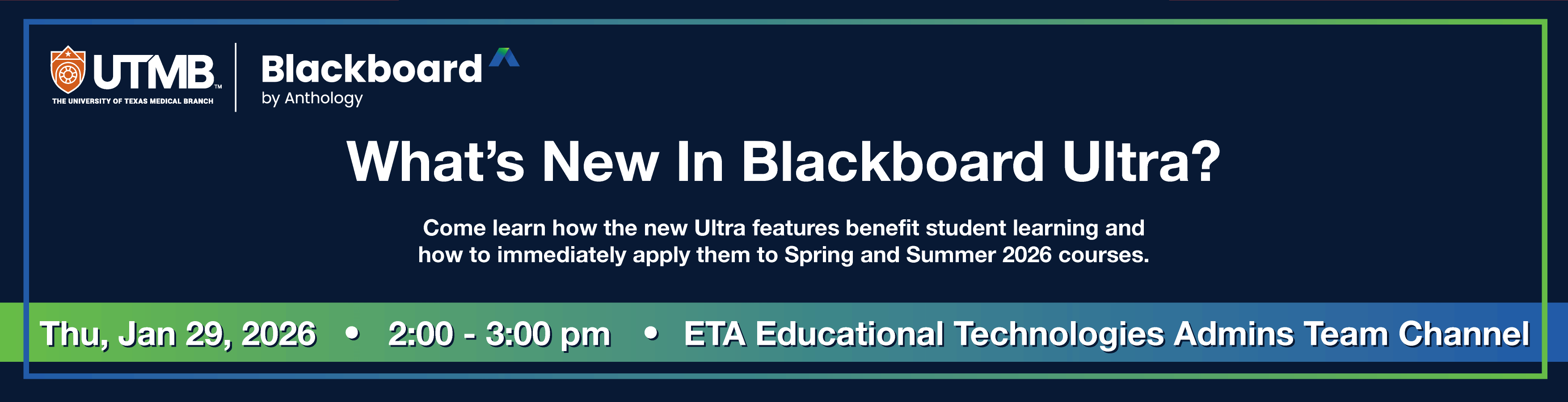Blackboard Training Session - What's New in Blackboard Ultra Event Banner Image