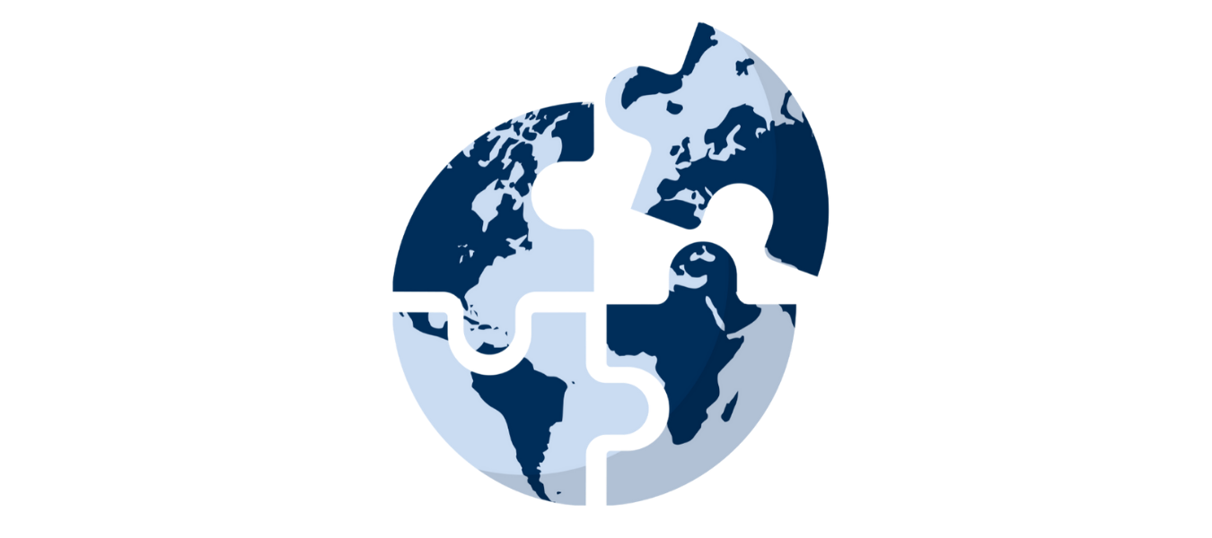 Mid-Career Bootcamp icon: Dark and light blue globe in puzzle pieces
