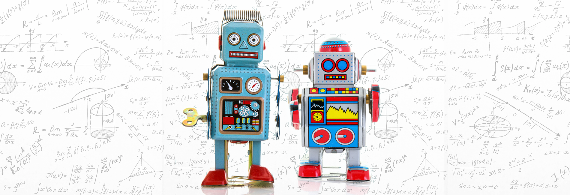 SECC 2023 Camping Co-Chair Robots, "Nuts" and "Bolts", standing in front of advanced mathematics in planning mode