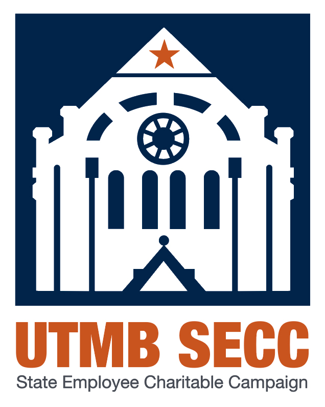 Stylized graphic of a historic building with a star at the top in UTMB colors, above the text “UTMB SECC State Employee Charitable Campaign.”