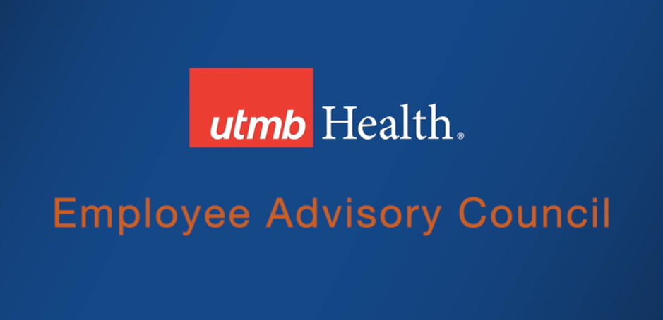 UTMB Health logo with the words “Employee Advisory Council” displayed beneath it on a blue background.