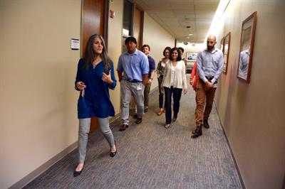 Visor gives a tour of the Angleton Danbury Campus to UTMB School of Medicine students.