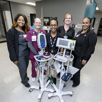 The Angleton Urgent Care team includes (L-R) Kennikqua Thompson, nurse practitioner; Larenda Smith, medical assistant; Tasheda Johnson; Rhonda Sears, nurse; and Rania Ebrahim, nurse practitioner.