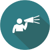 circle button with person speaking through a megaphone icon
