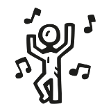 Doodle of a human figure dancing with music notes overhead