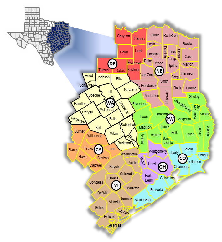 Texas AHEC East MAP - portrait 9-2017