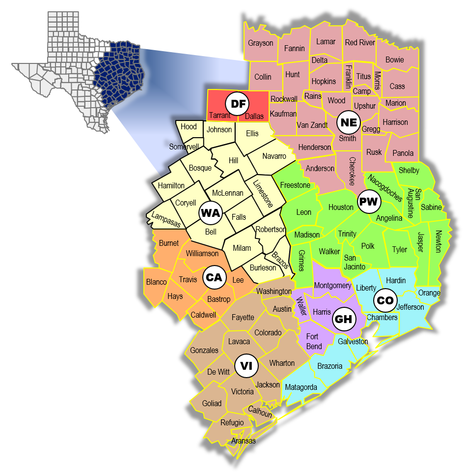 Texas AHEC East MAP - portrait 9-2017