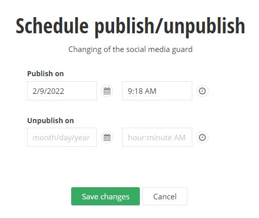 screenshot of blog post schedule date and time selectors