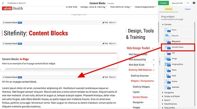 screenshot showing content block widget