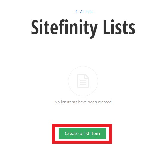 screenshot showing the create a list item button